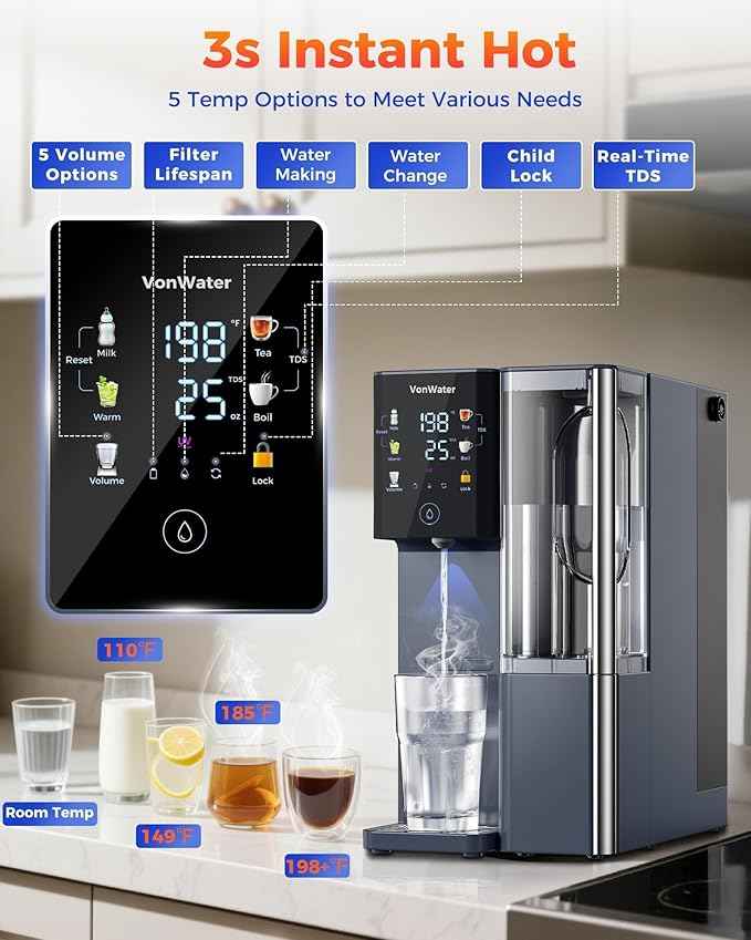 CT910H Reverse Osmosis Water Filter Countertop, 3S Instant Hot RO Water Filtration System, 7-Stage Water Purifier with Portable Pitcher, NSF/ANSI 372,42,58, Reduce TDS PFAS, No Installation