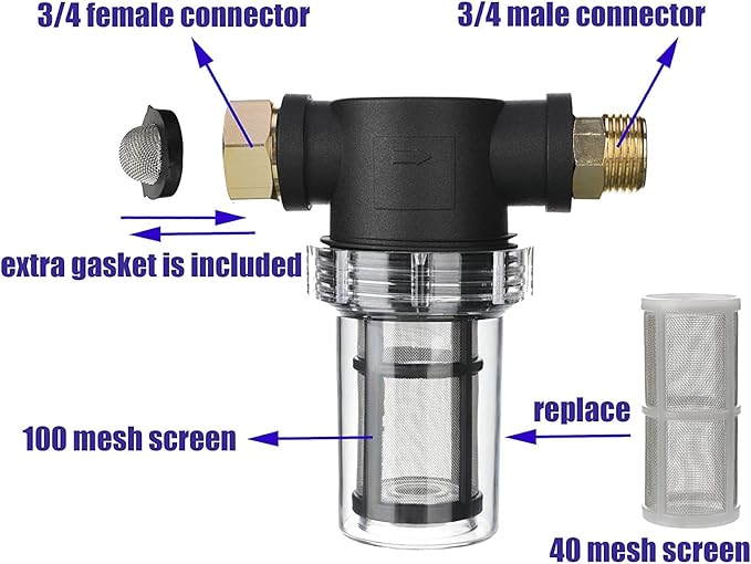 M MINGLE Garden Hose Filter for Pressure Washer inlet Water, Inline Filter for Sediment, 40 Mesh Screen, Extra 100 Mesh - AquaVibe