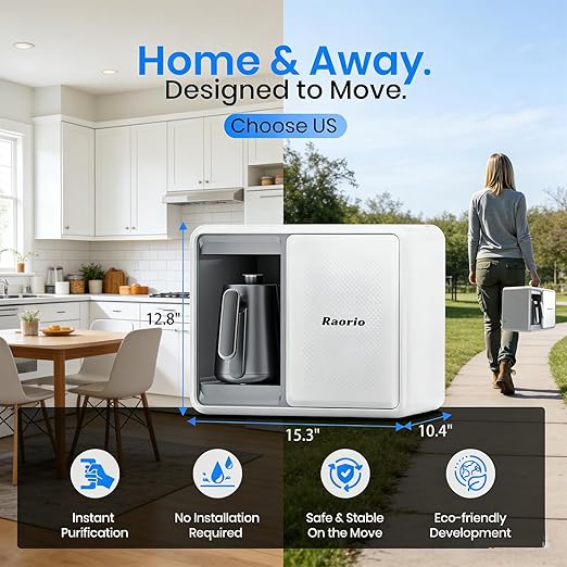Portable 5-Stage Reverse Osmosis System Countertop UV Water Filter,Intelligent Hot Water Purifier for Family Kitchen Camping, RV, Overlanding 0.0001μm RO Membrane, Lab-Grade Purity, Non-Install