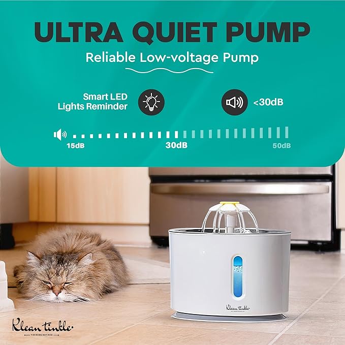 LED Automatic Pet Drinking Fountain Dispenser Bowl 2.4L (80 oz) Large Capacity White Cat Fountain with 5 Filters - 5 Month Supply - Small dog Fountain - Quite Design is Safe with Adjustable Water Flow