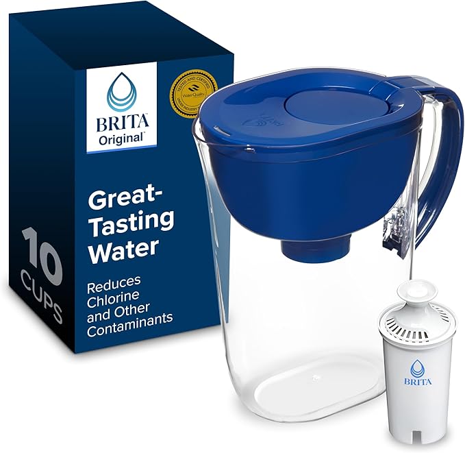 Brita Large Water Filter Pitcher for Tap and Drinking Water with SmartLight Change Indicator, Includes 1 Standard Filter, BPA-Free, Lasts 2 Months, 10-Cup Capacity, Mazarine Blue