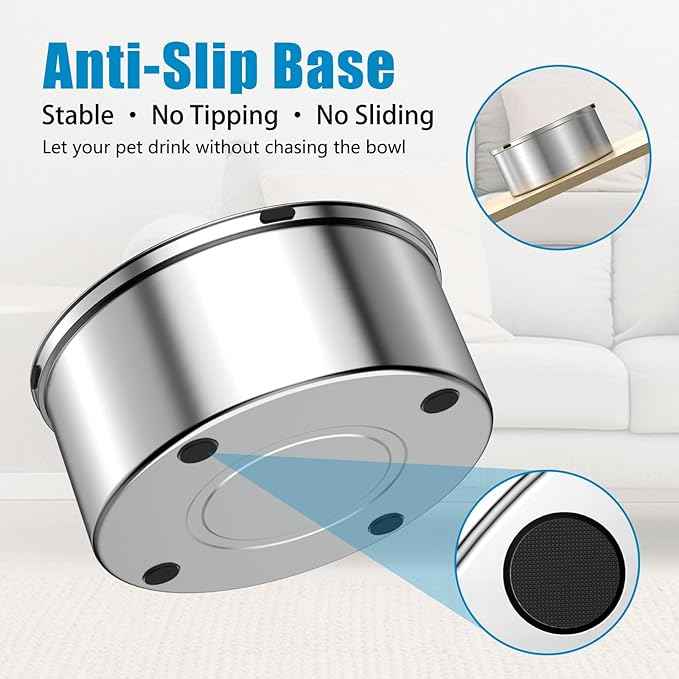 SCHITEC Dog Water Bowl No Spill 3L/0.8 Gallon Slow Drinking Anti-Splash Stainless Steel Dog Bowl with Floating Disk, Spill Proof Pet Travel Water Dispenser for Sloppy Messy Drinkers(Light Gray)