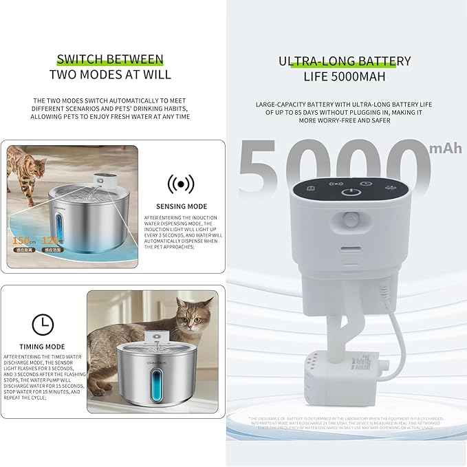 Wireless Cat Water Fountain Stainless Steel, 135oz/4L Cat Fountain, Battery Operated, Cordless Pet Water Fountain for Cats & Dogs with Motion Sensor, Ultra Quiet Pump, 12 Filters (SS, 4L)