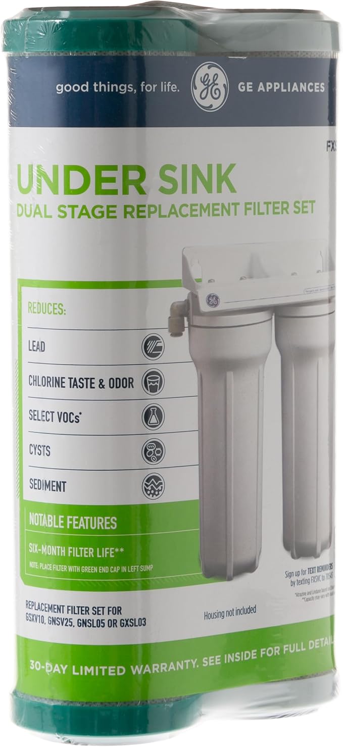 GE FXSVC Under Sink Water Filter, Replacement for Water Filtration System, Twice-Filtered Water, Reduces Sediment & Other Impurities from Water, Replace Every 6 Months, 2 Filters