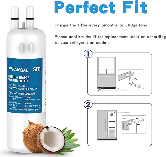 Fancial Refrigerator Water Filters Replacement for Whirlpool, Maytag, KitchenAid-Compatible with EDR1RXD1,W10295370A, Filter 1, WHR1RXD1,6-Month Long Life,two-pack