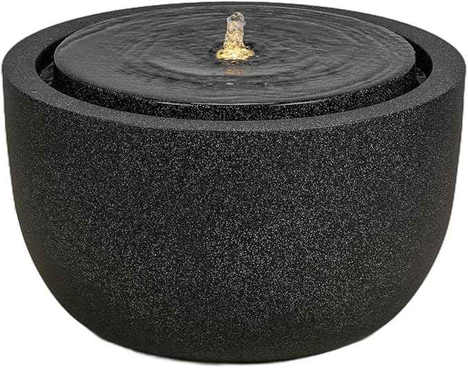 12.60” H Outdoor Water Fountain Made with Eco-Friendly Recyclable Materials, Polyethylene Round Bubbler Water Fountain Outdoor, Garden Decor with LED Light for Patio, Porch, Backyard (12.60")