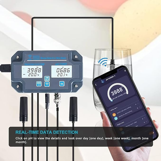 WIKINK Water Quality Tester, 6 in 1 WiFi Smart PH Meter Data Logger Temp TDS Salinity S.G. EC ORP Analyzer with Digital Display, for Hydroponics, Pools, Spa