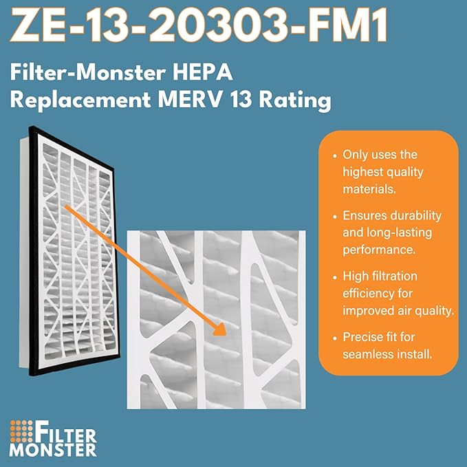 Filter-Monster - Replacement MERV 13 HEPA Filter Bundle - Compatible with Zephyr VGF Series 20x30x3 Whole Home Return Air Grille Filter, 2 Filter Replacement Bundle - AquaVibe