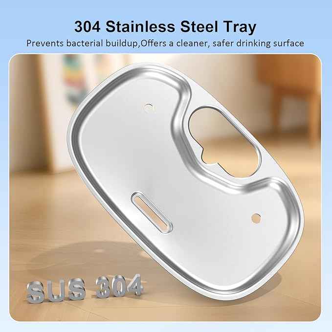 No Pump Wireless Cat Water Fountain,112oz/3.3L Whisper Quiet Pet Water Fountain, Easy-to-Clean for Cat Drinking with 3-Pack Replaceable Filters,Stainless Steel Tray, for Cats, Dogs