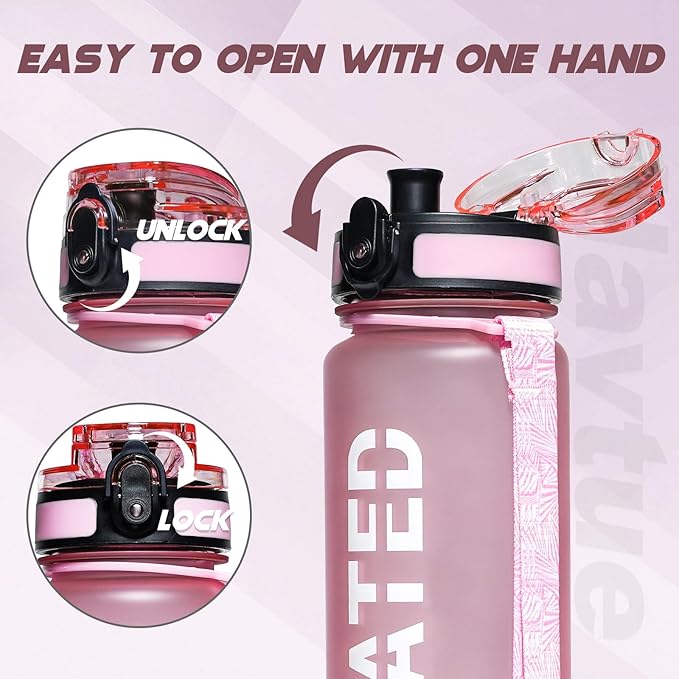Water Bottle, 32oz Sports Water Bottles with Time Marker Wide Mouth, Motivational and Leakproof Drink Bottle, BPA Free Tritan with Carry Strap for Gym Fitness Outdoor (1 Bottle)