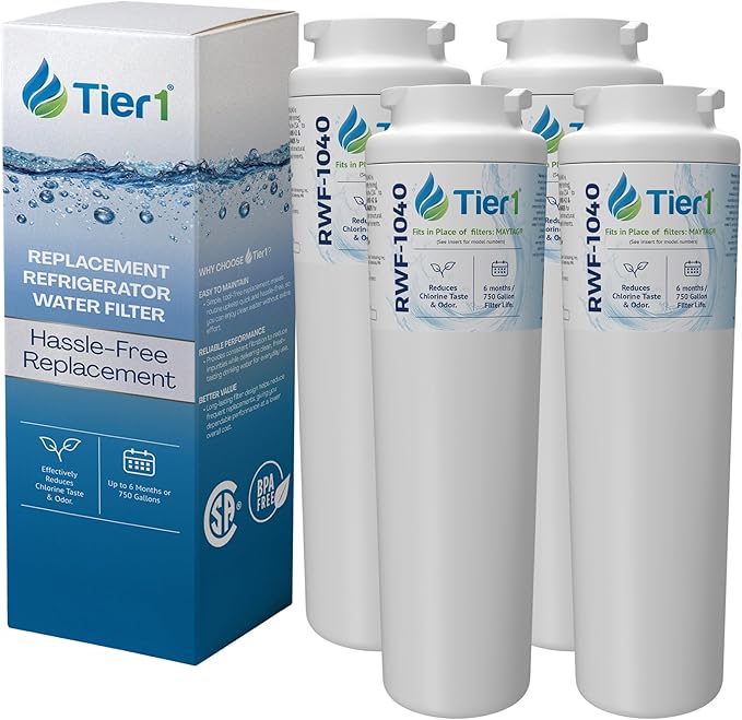 Tier1 RWF1040 UKF8001 Refrigerator Water Filter | Replacement for EDR4RXD1, 4396395, rwf0900a, fl-rf07 Fridge Filter - Up to 24 Months Supply | Easy Install | Odor Control | Great Tasting Water (4-pk)
