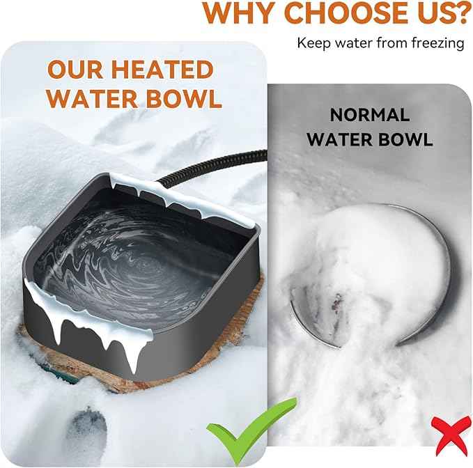 NAMSAN Small Heated Pet Bowl for Cats Rabbits, Outdoor and Indoor, 1 L Heated Water Bowl for Chicken Birds Ice Free, Thermal-Bowl for Dog Cage, Hanging Kennel Dish, Self-Assembly