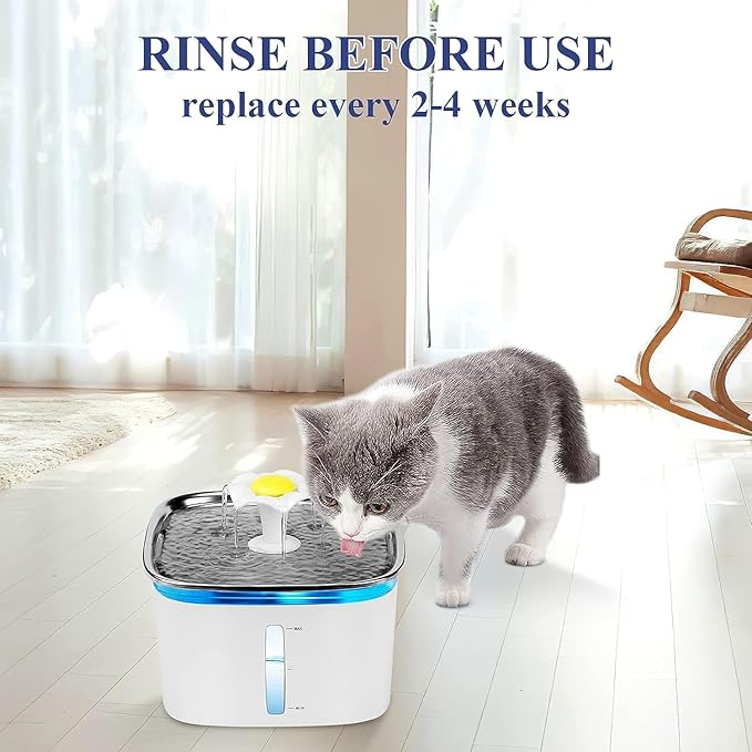 8 Pcs Cat Fountain Replacement Filters 4 Pack Cat Water Fountain Replacement Filters & 4 Pack Pre-Filter Sponges, Pet Fountain Filter Fit for 95oz/2.8L Automatic Pet Fountain Cat Water Fountain