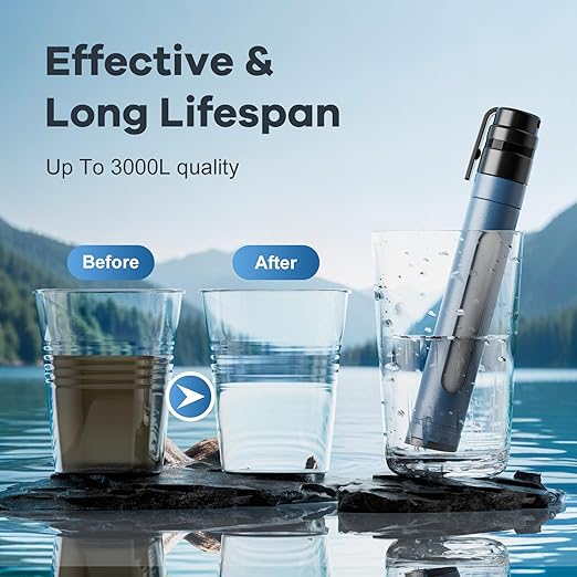Water Filter Straw Survival Water Purifying Straws 0.01 Micron Filtration System with Transparent Window for Camping, Hiking, Travel, Backpacking Emergency Preparedness(1pc)