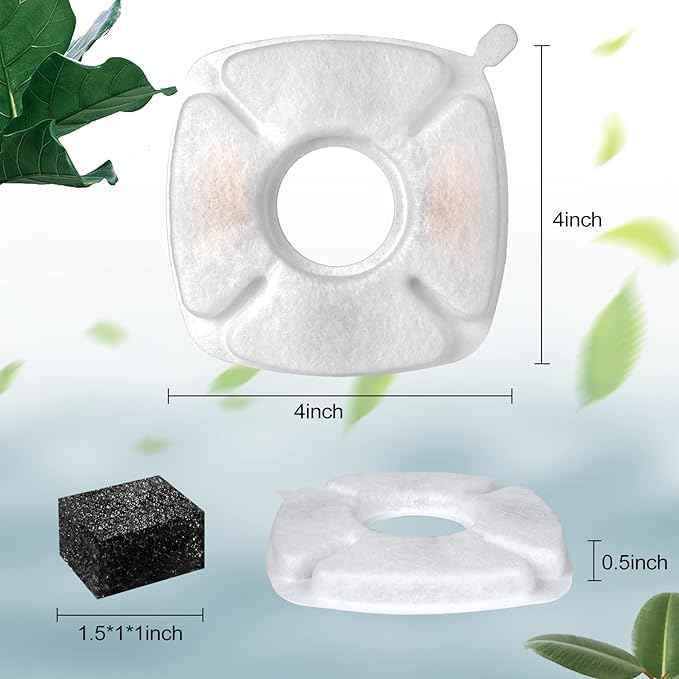 16 Pcs Cat Fountain Replacement Filters 8 Pack Cat Water Fountain Replacement Filters with 8 Pack Pre-Filter Sponges, Filter Fit for 95oz/2.8L Automatic Pet Fountain Cat Water Fountain