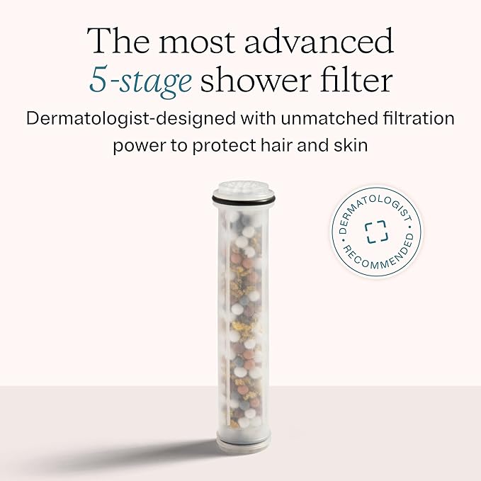 Handheld Filtered Shower Head for Healthier Hair & Skin – 5-Stage Filter Removes Chlorine & Heavy Metals, High Pressure Showerhead Filter for Hard Water, Dermatologist-Formulated Water Softener
