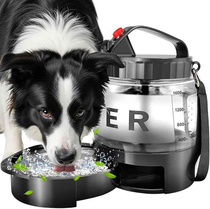 Dog Water Bottle Portable Bowls - 56oz Large Travel Water Bowl Dispenser for Dogs, Pet Camping Beach Essentials Traveling Car Park Accessories, Leak Proof Pet Drinking Dispenser for On The Go, Black