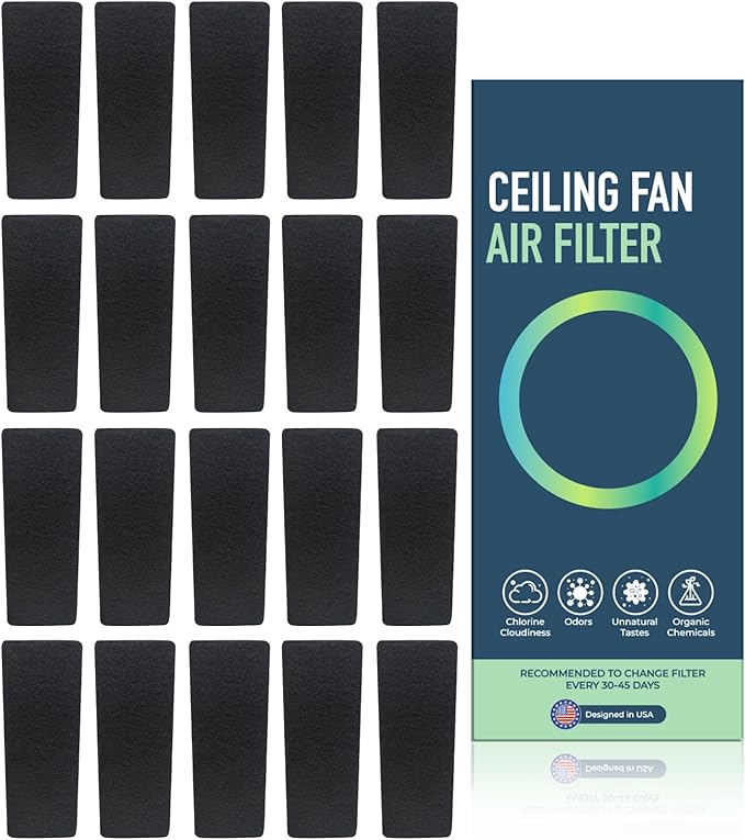 JJI Ceiling Fan Air Filter - Activated Charcoal Ceiling Fan Filters for Pets - Ceiling Fan Blades Shape Design - Easily Sticks on Ceiling Fan Blade Top (20Pack)