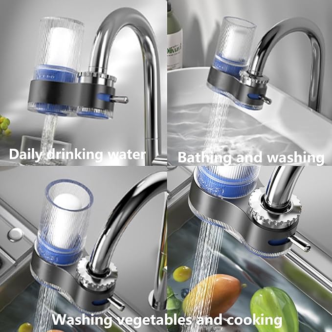 Buyusus Water Filter, Buyusus Water Purifier for Tap Water Fit Any Faucet, Dual-Mode Lead & Chlorine Remover, Universal Hose Adapter, Fits Any Tap for Kitchen Bathroom (2 pcs)
