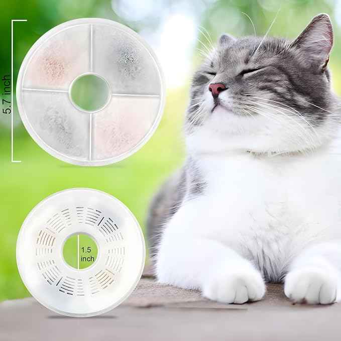 6 Pack Cat Water Fountain Filter Replacement for Catit, Pet Filters for Flower Fountain, Catit Design Senses Fountain, Senses 2.0, Fresh & Clear Stainless Steel Triple Action Filter Replacement