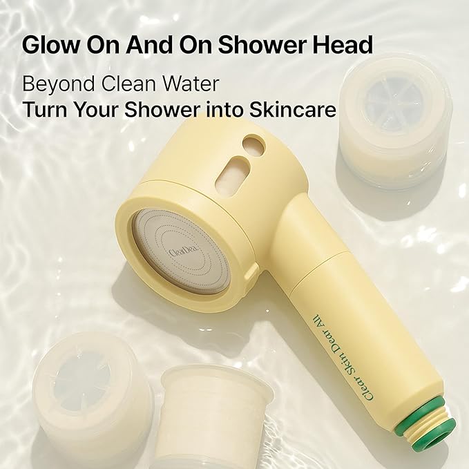 Glow On and On Shower Head & Vitamin B12 Cartridge Set – Filter Shower Head + Skin Vitality Vitamin Cartridge + Leak-Proof Connector Case Holiday Gift Set