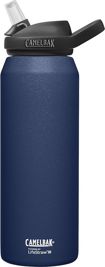 CamelBak Eddy+ Bite Valve Stainless Steel Water Bottle with Water Filter by LifeStraw Navy, 32oz