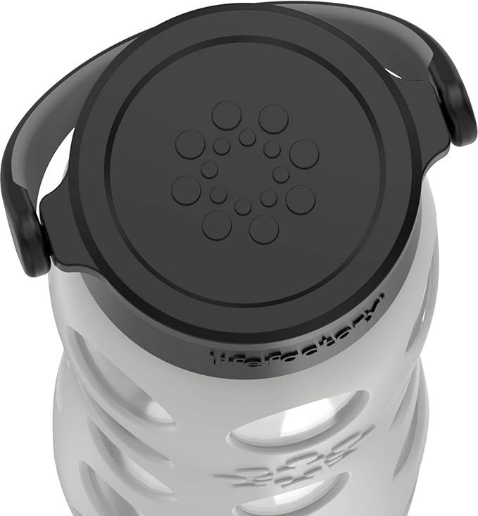 Lifefactory 22-Ounce Glass Water Bottle with Classic Cap and Protective Silicone Sleeve, Stone Gray