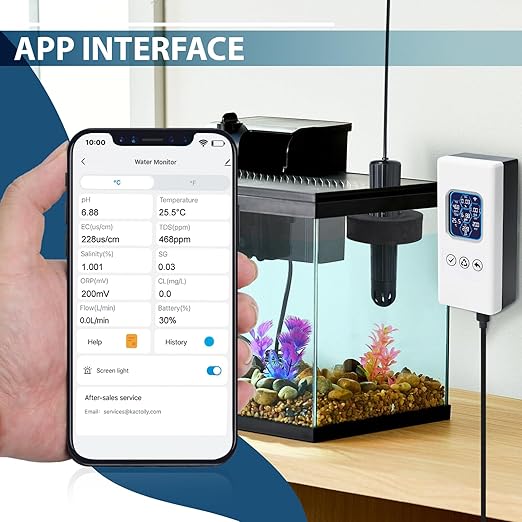 7 in 1 Smart Water Quality Tester, Wireless WiFi Water Monitor Measures pH/ORP/TDS/EC/Salinity/SG/TEMP, Water Quality Meter with App Connection Real-Time Alerts for Aquarium, Saltwater Fish Tank, etc.
