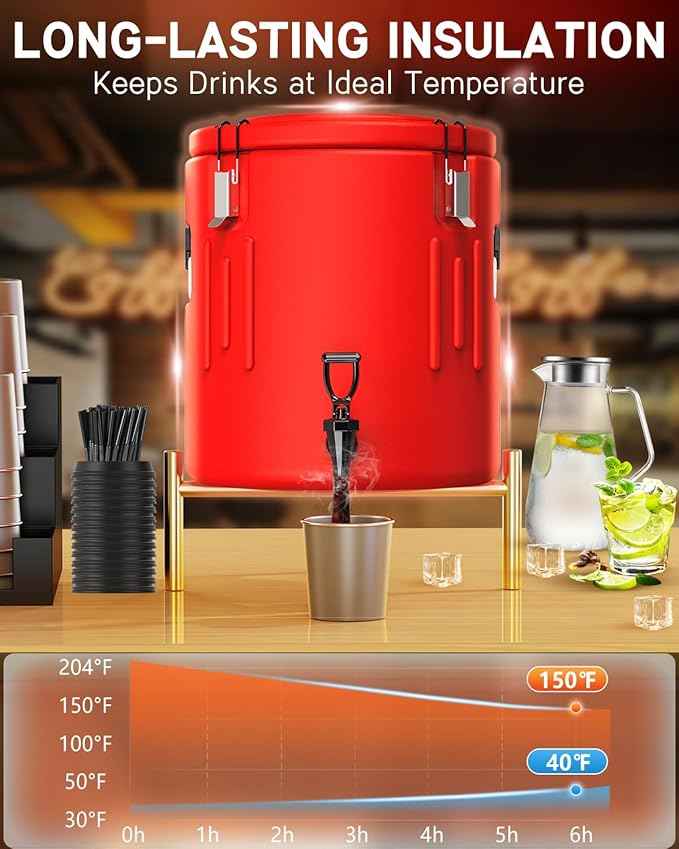 Large Insulated Beverage Dispenser 5 Gallon - Ice and Hot Drink Dispenser with 304 Stainless Steel Interior and Spout, Portable Hot Water Dispenser, Outdoors Cooler Jug for Camping Party Sports