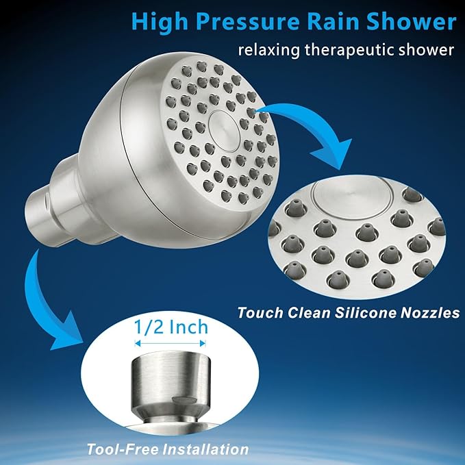 High Pressure Shower Head - Powerful Bathroom Pressure Boosting Showerhead - Perfect Universal Replacement for Rain Shower Heads(Brushed Nickel)