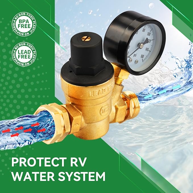 RV Water Pressure Regulator and Filter Kit All-in-One Lead-Free Fresh Water Kit, Complete Drinking Water Hookup Kit for RV, Camper, Trailer