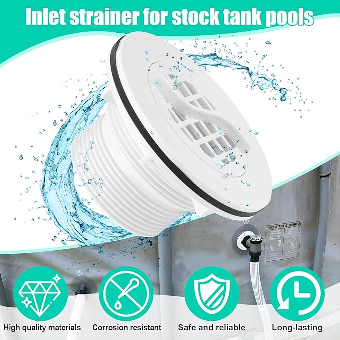 Threaded Inlet Strainer Kit Include Rubber Washer and Strainer Nut, Fits Intex Filter Pumps with 1-1/2" Hoses for Intex Stock Tank Pools and Stock Tank Pool Filter Kit Pool Accessories (2 Pcs) - AquaVibe