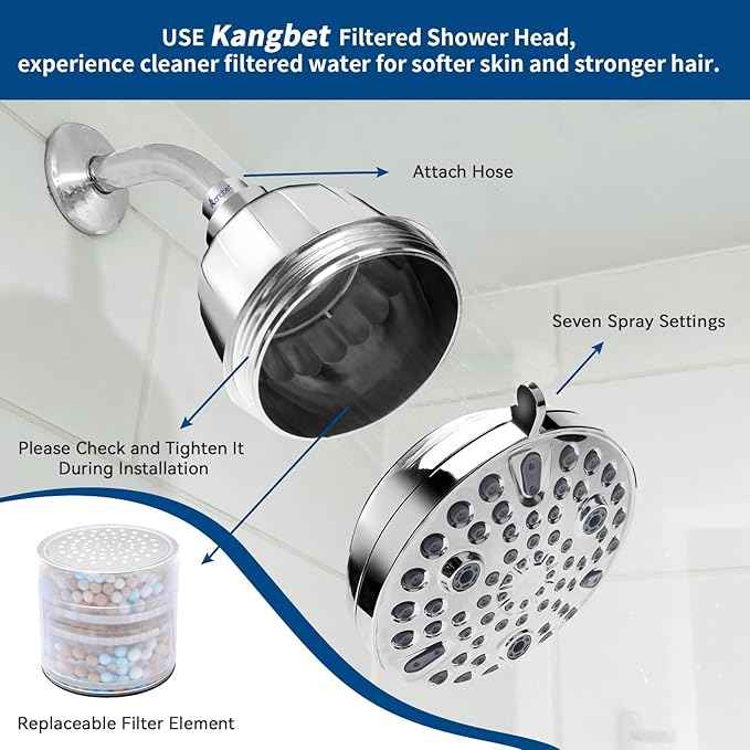 Filtered Shower Head - Water Softener Shower Head with Filter - Shower Filter for Hard Water Removes Chlorine and Harmful Substances for Healthier Hair Skin-Chrome
