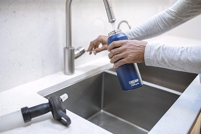 CamelBak Eddy+ Bite Valve Stainless Steel Water Bottle with Water Filter by LifeStraw Navy, 32oz