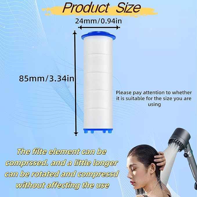12Pcs 3.34×0.94 Inch Ion Shower Dropse Head Filter PP Cotton Replacement Cartridge, Shower Head Filter Drivese, Water Filter Core Cotton For Handheld Showerheads.