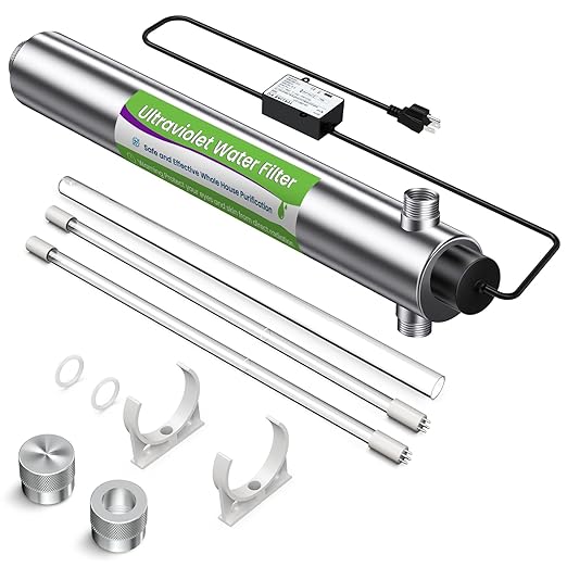 UV Water Filter Whole House, 12GPM 120V 55W Water Purifier Filter System for Whole House, 1" MNPT Inlet/Outlet for Water Purity, Whole Home for Water Purification, +1 Extra Bulb