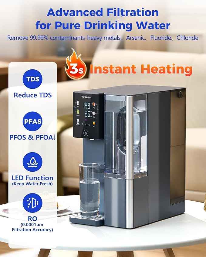 CT910H Reverse Osmosis Water Filter Countertop, 3S Instant Hot RO Water Filtration System, 7-Stage Water Purifier with Portable Pitcher, NSF/ANSI 372,42,58, Reduce TDS PFAS, No Installation