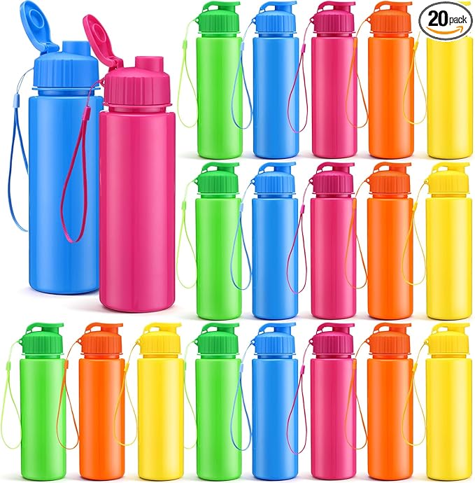 Mifoci 20 Pieces Water Bottle Bulk 17 oz Plastic Water Bottles Bulk Gym Sports Adults Reusable Large Bottles with Leak Proof Flip Top for Party Outdoor(Regular Style,Solid Mixed Colors)