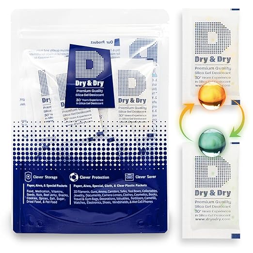 Dry & Dry 10 Gram [10 Packets] Premium Orange Indicating Silica Gel Packets Desiccants - Food Safe Silica Packets Silica Gel Silica Gel Packets