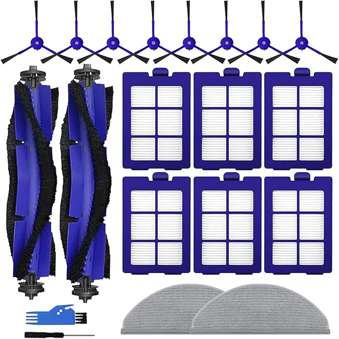 20Pcs X8 Replacement Parts for Eufy RoboVac X8/X8 Hybrid – 2 Roller Brushes, 8 Side Brushes, 6 HEPA Filters, 2 Mop pads, 1 Cleaning Brush & 1 Screwdriver – Not for X8 Pro - AquaVibe