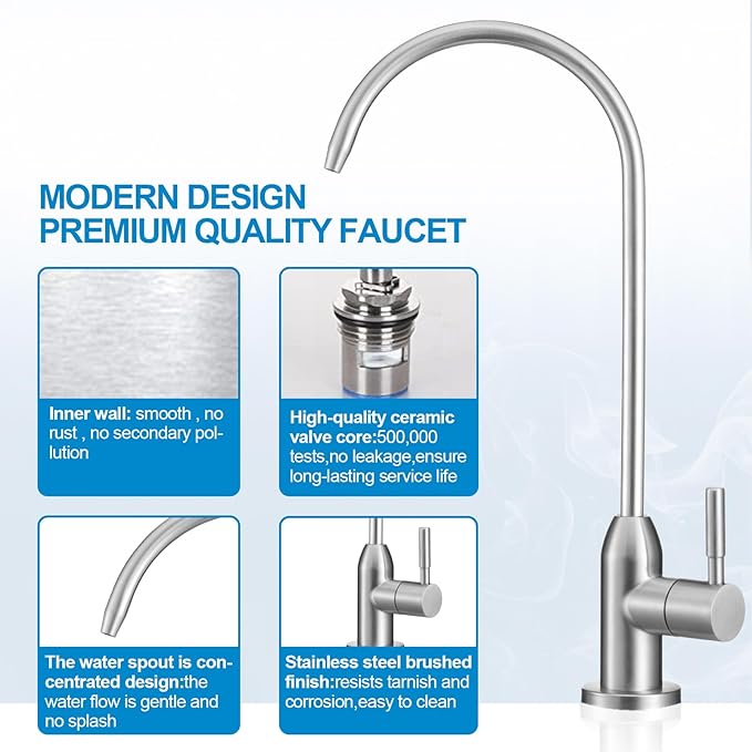 Under Sink Water Filter - Water Filter with Faucet for Home Bar and Bathroom,Highly Effective Reduces Chlorine,Bad Taste&Odor,Good Choice for a Countertop Ice Maker,Coffee Maker and Skin Care