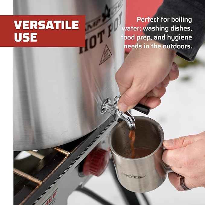 Camp Chef Aluminum Hot Water Pot - for Hot Chocolate & Hot Apple Cider - Hot Water Storage with a Spigot for Dishes - Easy-to-Serve Hot Beverage Dispenser - 32 Quart Pot - About 120 Servings