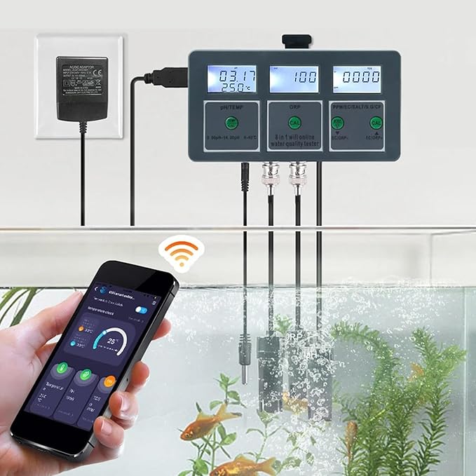 8-in-1 Water Quality Tester, Multi-Function Water Quality Monitor, WiFi Smart PH Meter Data Logger, APP Control, for Swimming Pool, Hydroponics, Drinking Water, Aquariums