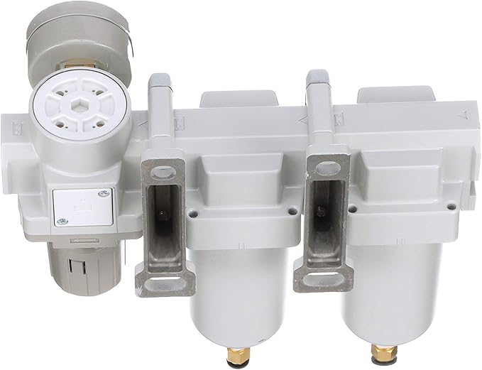 PneumaticPlus SAU430-N04DG-MEP Three Stage Air Drying System Particulate Air Filter, Coalescing Filter, Air Pressure Regulator Combo 1/2" NPT - Metal Bowl, Auto Drain, Bracket, Gauge - AquaVibe