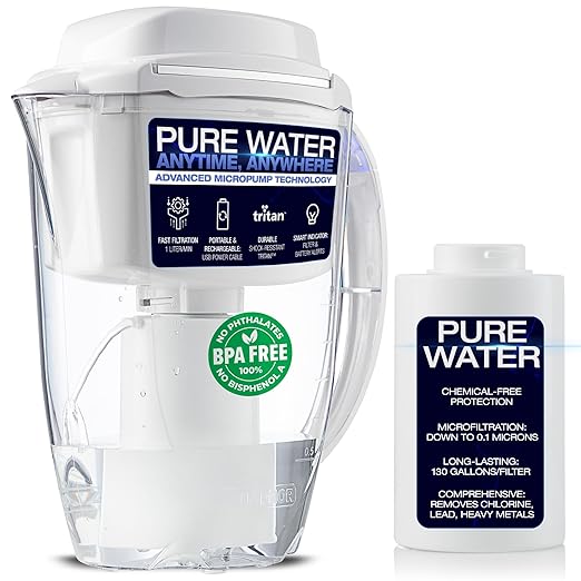 Water Filter Pitchers, 10 Cup Advanced Tap Water Aqualen Filtration Technology, Smart Pitcher with Filter Alert, BPA Free Tritan Plexiglass, 1 Filter Cartridge, Nakii by Aquaphor