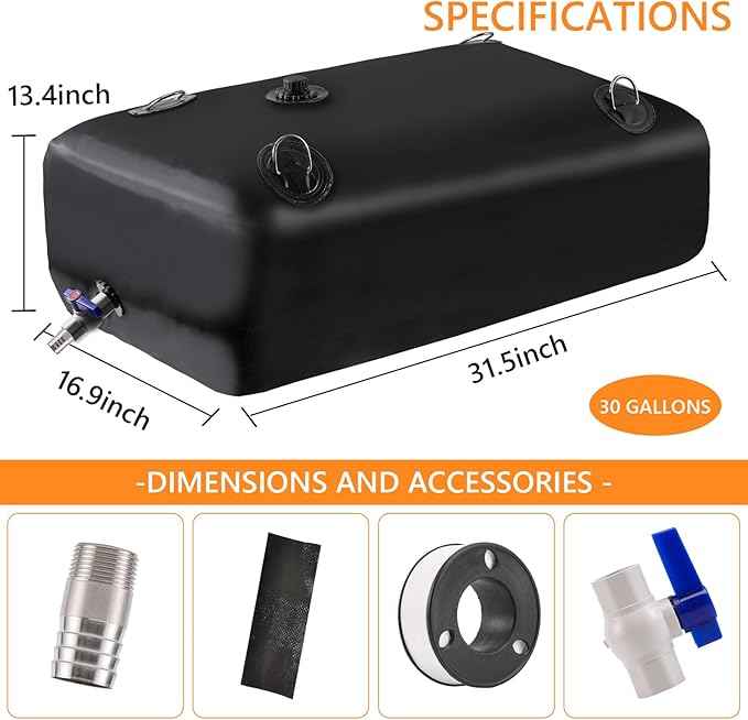 Foldable Portable Water Tank - 30 GAL Large Water Storage with 3/4" PVC Spigot and Hose Kit for Camping, Garden, Emergency Use