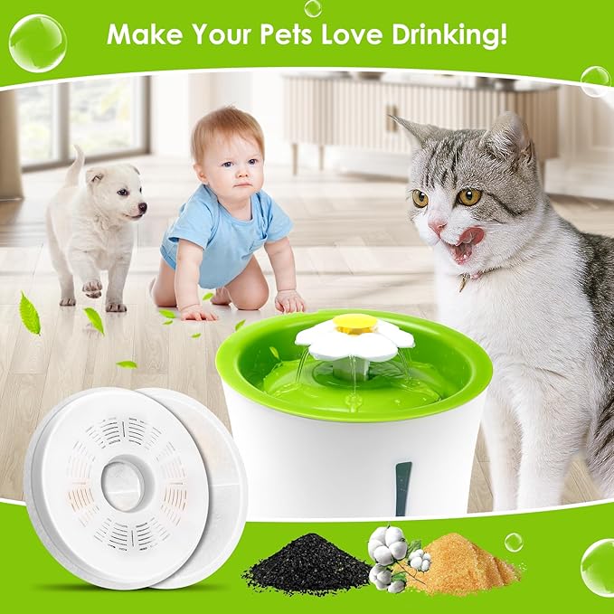 Cat Water Fountain Filters, 8 Pack Triple Action Water Fountain Filters, Replacement Cat Drinking Fountain Filters, Activated Carbon Filter Compatible with 3L Flower Pet Water Dispenser Fountain
