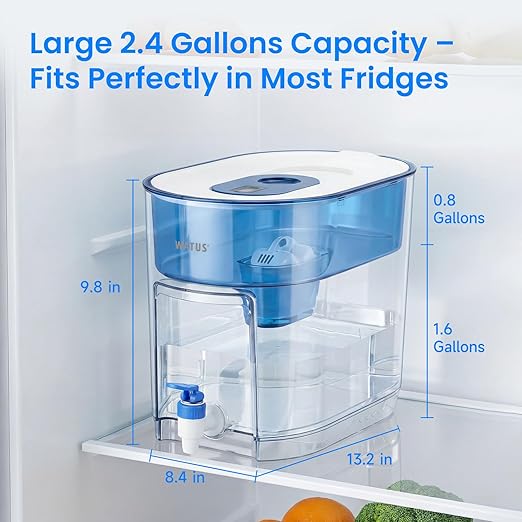 40-Cup Large Water Filter Dispenser for Fridge, High Capacity Countertop Filtration System with 1 Filter, Fast 6-Min Filtration, Reduces Chlorine, PFOA/PFOS, Heavy Metals, BPA Free
