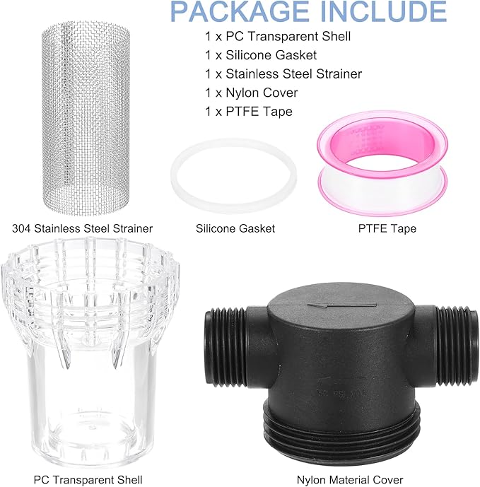 uxcell Pressure Washer Filter 1" NPT Female Thread, Inline Mesh Strainer Attachment, Outlet for Pipe Strainer, Stainless Steel Screen with Sealant Tape (Size:20 Mesh) - AquaVibe