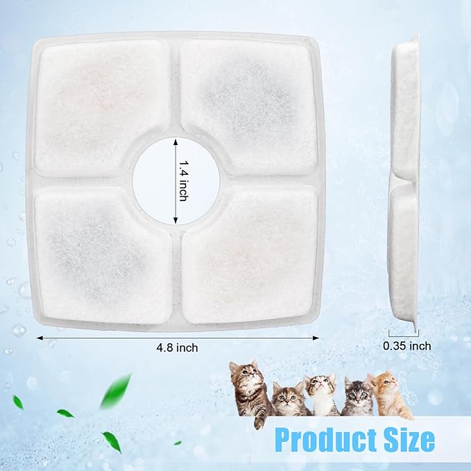 Cat Water Fountain Filter Replacement, 12 Pack Cat Fountain Filters Compatible with Top Square 84oz/2.5L Automatic Pet Fountain Dog Water Dispenser, 3 Filtration System Replacement Pet Filters